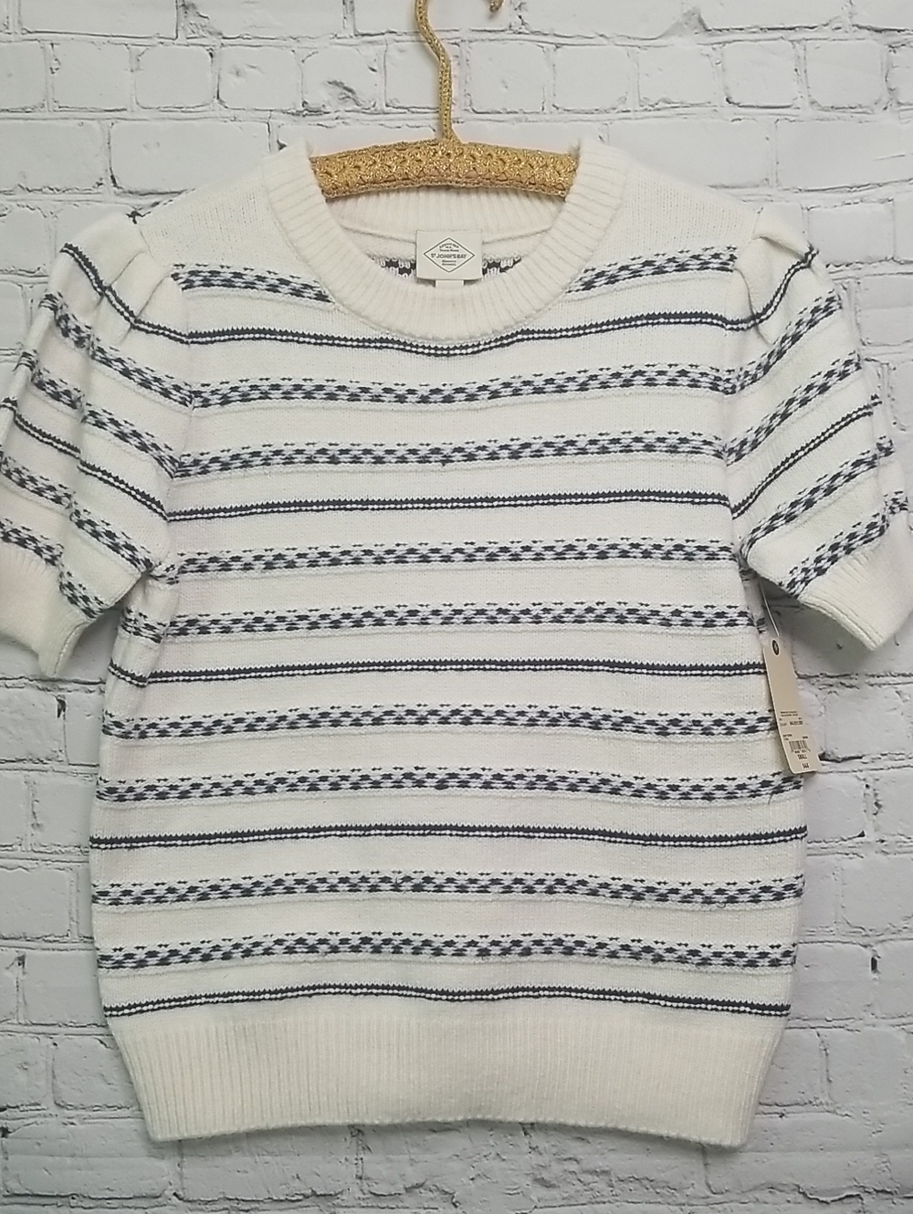 St. John's Bay Navy/white Stripe Knit Sweater Short Sleeve Size Small NWT